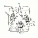two miniature scuba divers in the same pina colada glass  tattoo design idea