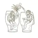 two miniature scuba divers in the same pina colada glass  tattoo design idea