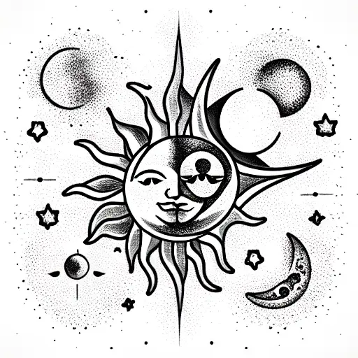 Sun and Moon tattoo design idea