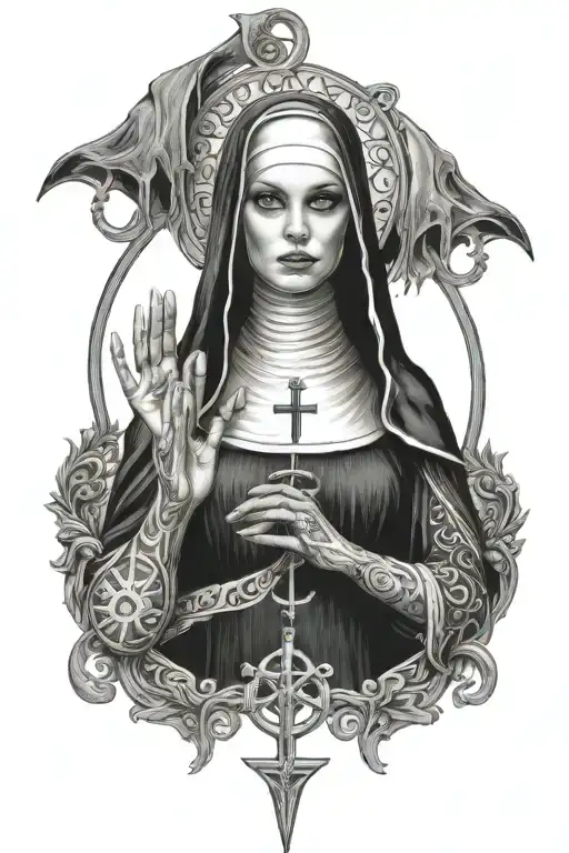 nun sexy girl satanic symbols tattoo design idea