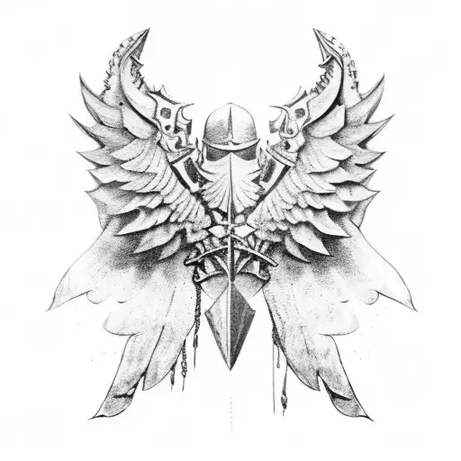 armoured men with wings and asta's sword tattoo design idea