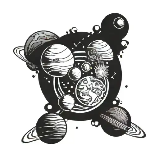 planets time running head tattoo design idea