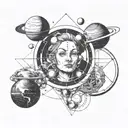 planets time running head tattoo design idea