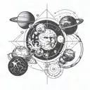 planets time running head tattoo design idea
