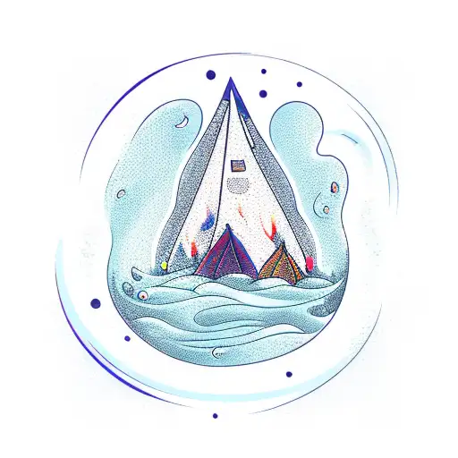 Camping fire with waves tattoo design idea