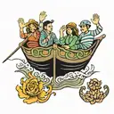 four people waving in a boat tattoo design idea