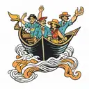 four people waving in a boat tattoo design idea