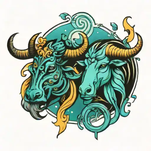 aquarius and taurus zodiac sign combined tattoo design idea