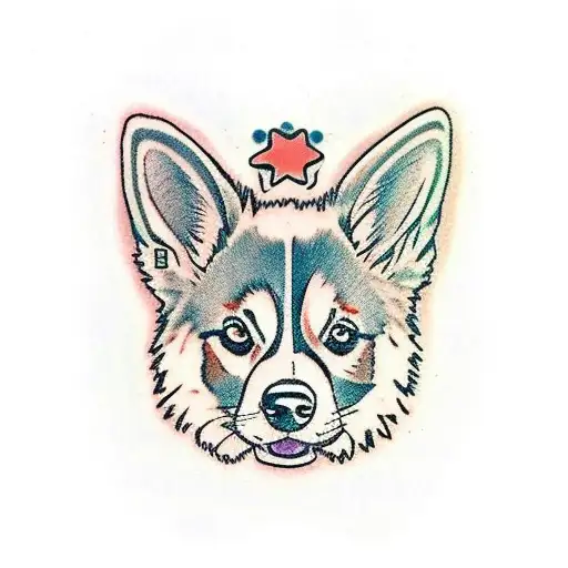 merle corgi ears outline right eye brown left eye blue  tattoo design idea