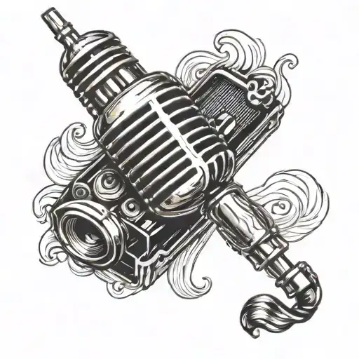 classic microphone, muscle car, old school radio tattoo design idea