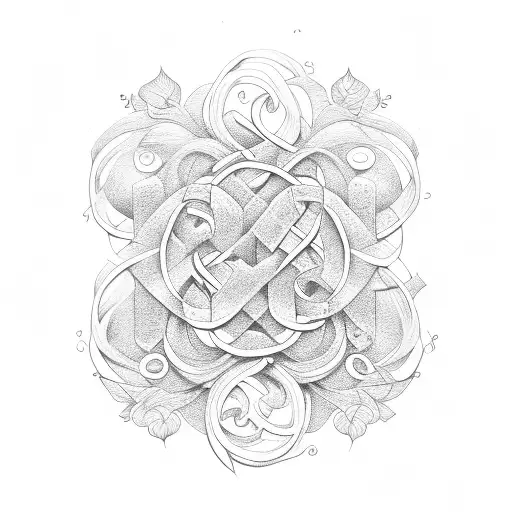 Last name initials intertwined with vines and flowers tattoo design idea