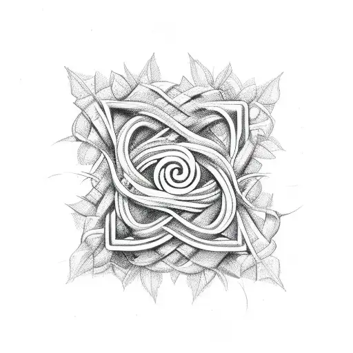 Last name initials intertwined with vines and flowers tattoo design idea