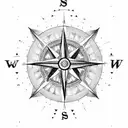 A dotwork design of a compass rose with each family member's initials pointing towards their birthplace tattoo design idea