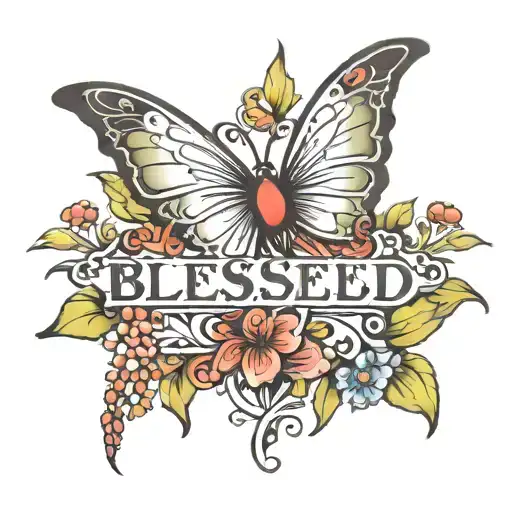 word "blessed" tattoo design idea