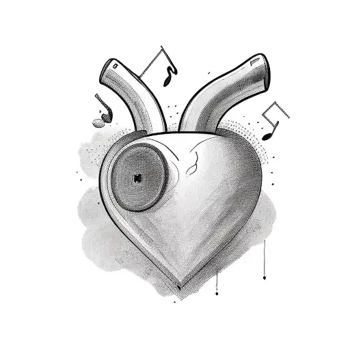 a heart listening to music tattoo design idea