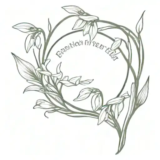 Sketch of a tattoo with the inscription: “Witnesses of a silent history are eternal landmarks of life’s path,” the inscription is surrounded by snowdrops. All in tattoo design idea