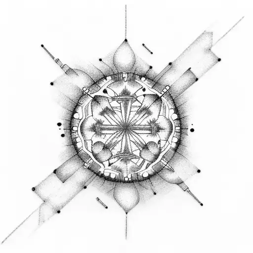 A mesmerizing dotwork tattoo of a chemical reaction, with elements merging and transforming into different compounds. tattoo design idea