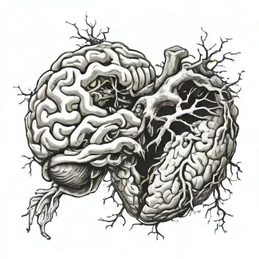 rotten brain vs heart tattoo design idea