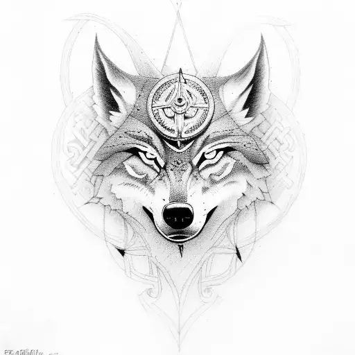 wolfs , viking, compass tattoo design idea
