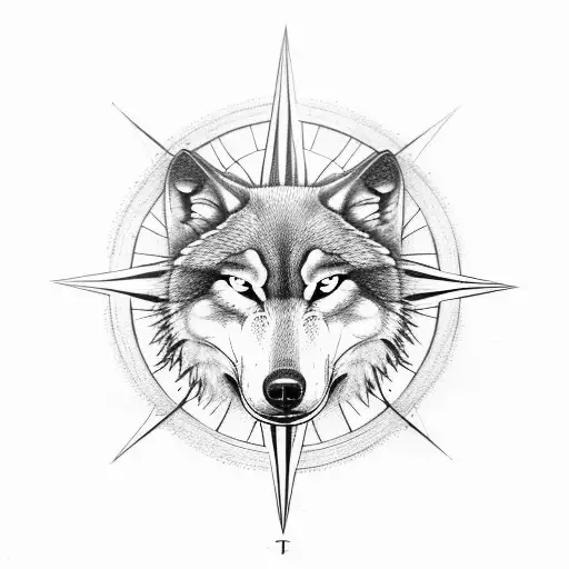 Compass, two wolf, tree viking tattoo design idea