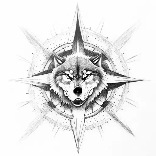 Compass wolf tree viking tattoo design idea