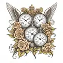roses roman date angels and clock tattoo design idea