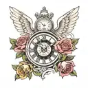 roses roman date angels and clock tattoo design idea