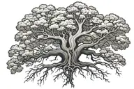 oak tree half alive half dead with root system tattoo design idea