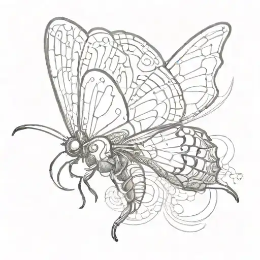 half butterfly half bee tattoo design idea