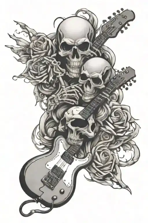 Skull and Electric Guitar Combine elements tattoo design idea