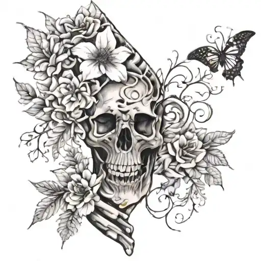 A half sleeve arm tattoo of women's ribcage splitting open, rotting corpses.  flower tattoo design idea