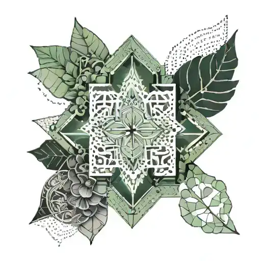 A geometric design incorporating the names of your 4 daughters, with jade accents to represent growth and strength tattoo design idea