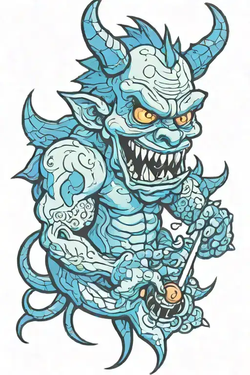 blue cartoonish demon addicted to crystal meth tattoo design idea