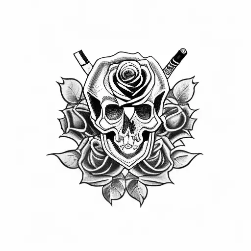 Mafia roses guns cigarettes skull tattoo design idea