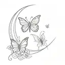 butterfly and waxing crescent moon tattoo design idea