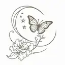 butterfly and waxing crescent moon tattoo design idea