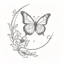 butterfly and waxing crescent moon tattoo design idea