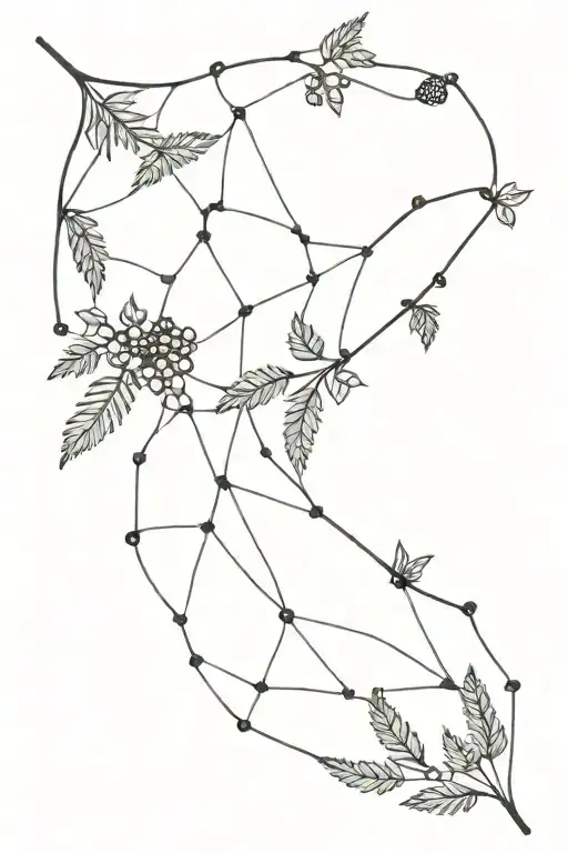 fern spiderweb blackberry branch with flowers tattoo design idea