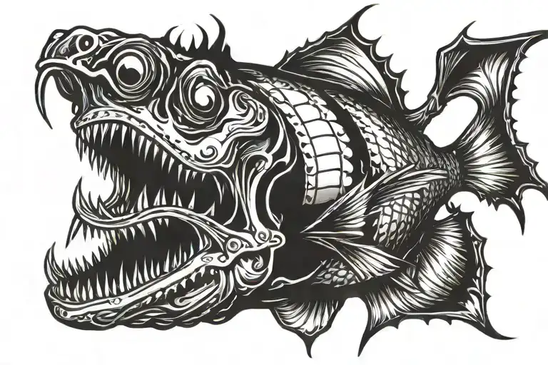 scary angler fish tattoo design idea