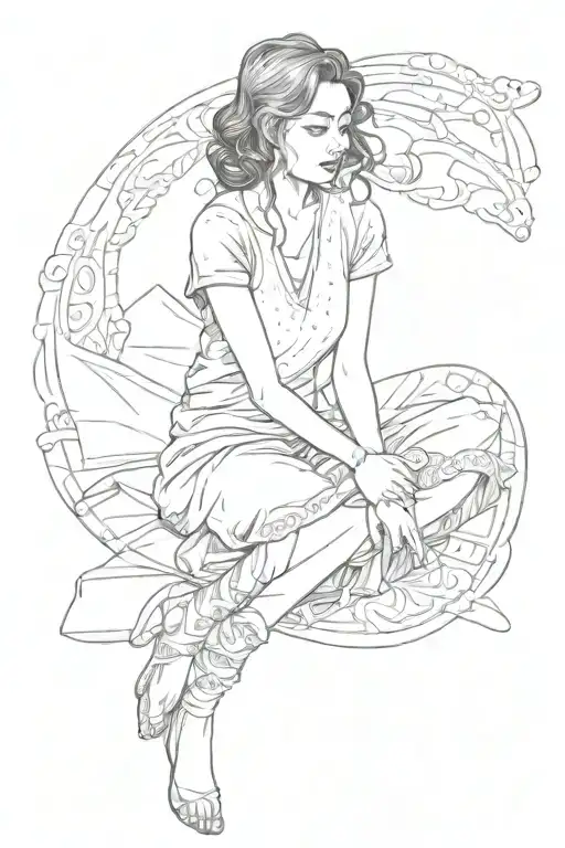 a woman sitting on a blanket tattoo design idea