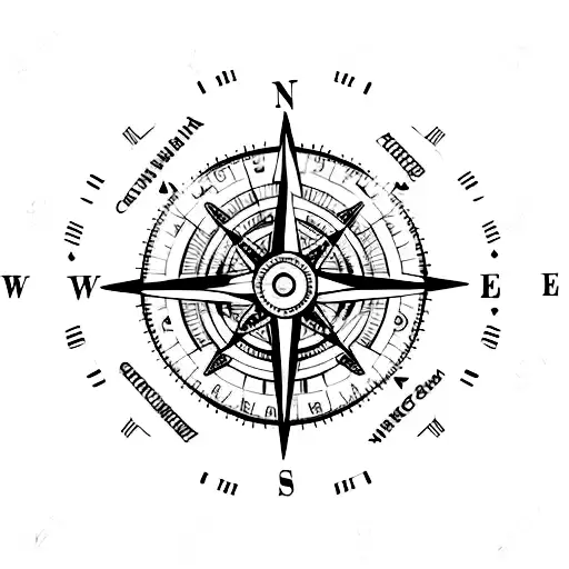 A compass with a heart as the needle tattoo design idea