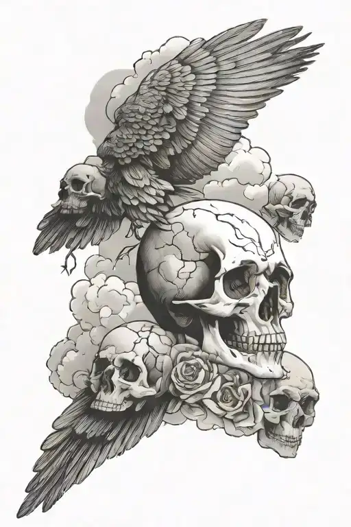 Pigeon, cloud, skull and realistic tattoo design idea