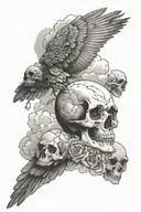 Pigeon, cloud, skull and realistic tattoo design idea