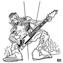1990s era james hetfield. solid black. with explorer guitar in power stance tattoo design idea