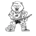 1990s era james hetfield. solid black. with explorer guitar in power stance tattoo design idea