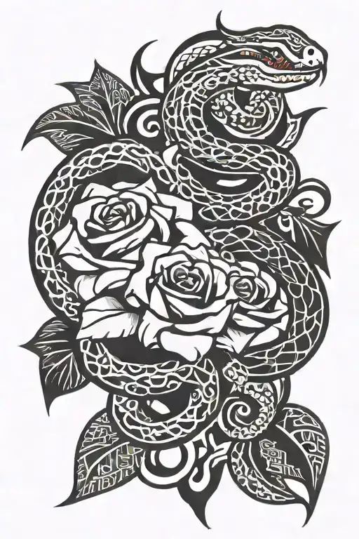 Rose and snake and symbol of twins tattoo design idea