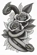 Rose and snake and symbol of twins tattoo design idea