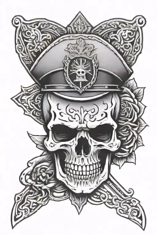 symbol of the Brazilian military police embedded in a skull surrounded by a design that occupies the entire forearm tattoo design idea