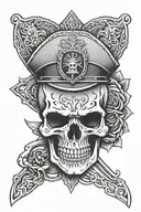 symbol of the Brazilian military police embedded in a skull surrounded by a design that occupies the entire forearm tattoo design idea