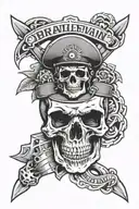 symbol of the Brazilian military police embedded in a skull surrounded by a design that occupies the entire forearm tattoo design idea
